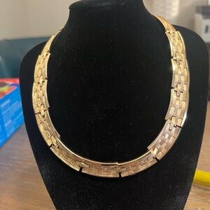 Gold Tone Textured Collar Necklace Adjustable Statement Choker